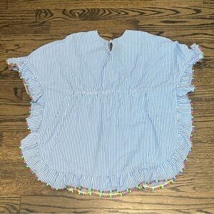 Mini Boden Pompom Cotton CoverUp Poncho Caftan - size 7-8